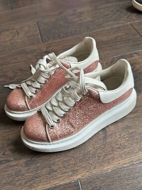 Alexander McQueen Women's Oversized Pink Glitter Low Top Sneakers size 36